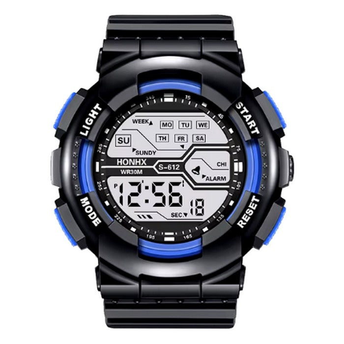 Boy's Dual Display Watch With Black Silicone Strap And Black Dial And Blue