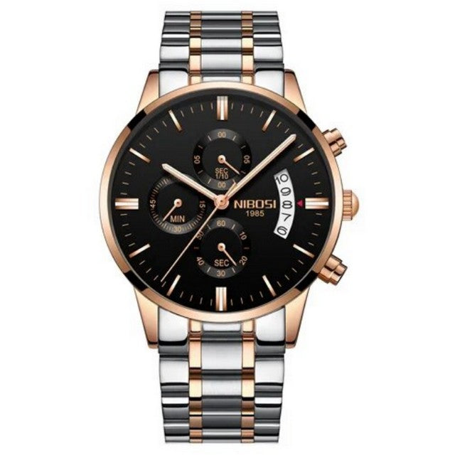 Analog Boy's Watch With Black Steel Bracelet And Black Dial And Rose Gold