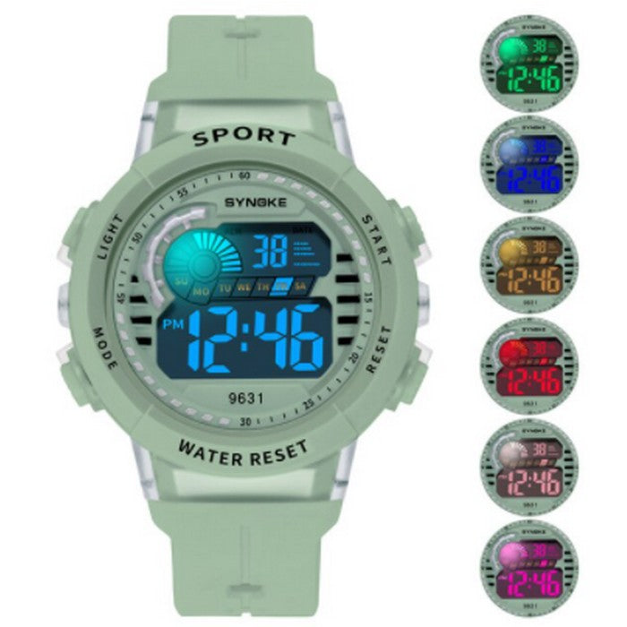 Digital Girl's Watch With Pink Silicone Strap And Multicolored Lighting