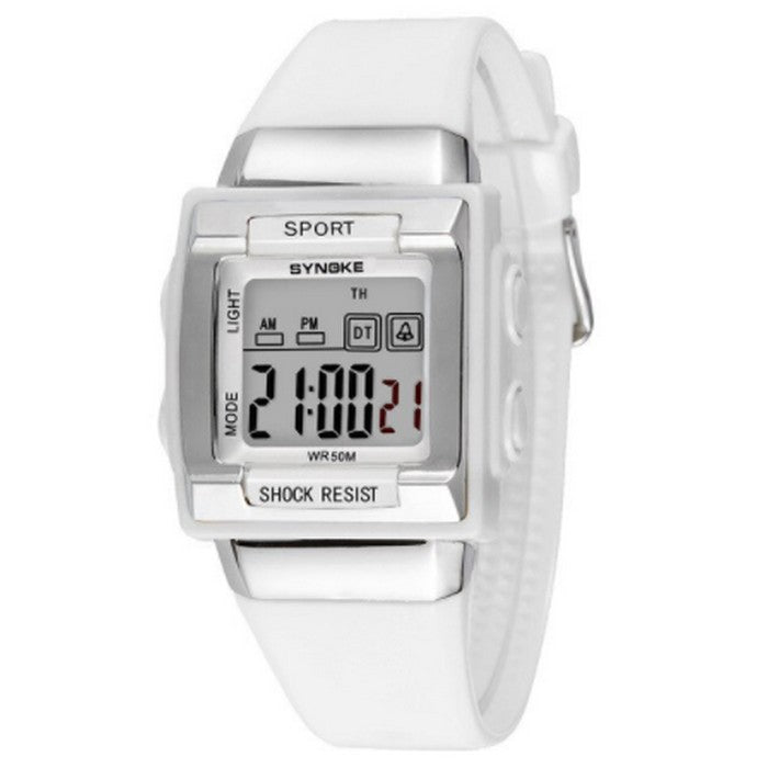 Digital Girl's Watch with White Silicone Strap and Square Dial