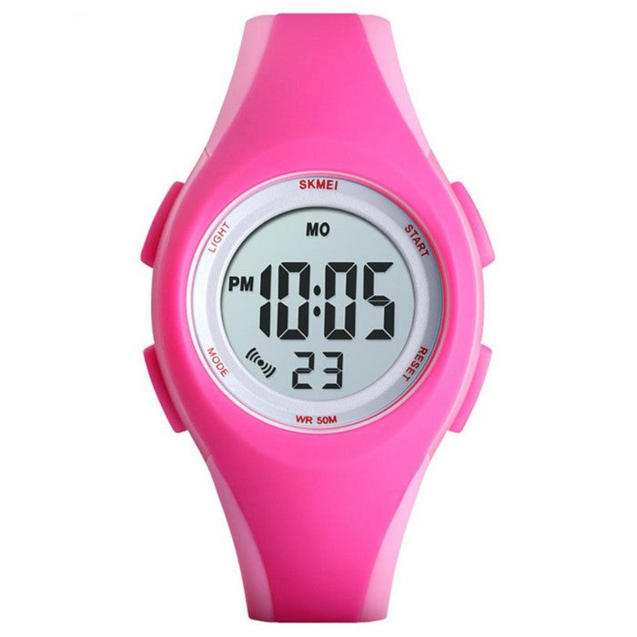 Girl's Digital Watch Waterproof 50 Meters With Pink Silicone Strap