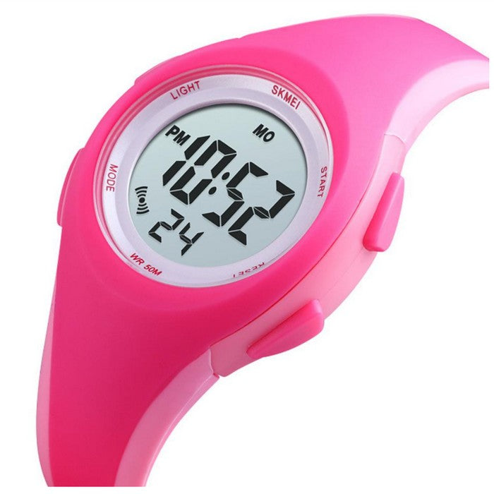 Girl's Digital Watch Waterproof 50 Meters With Pink Silicone Strap