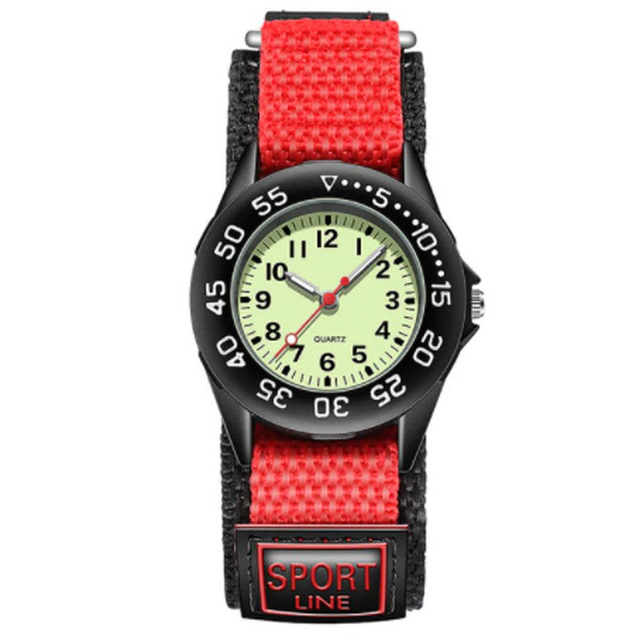 Analog Boy's Watch With Red Fabric Strap