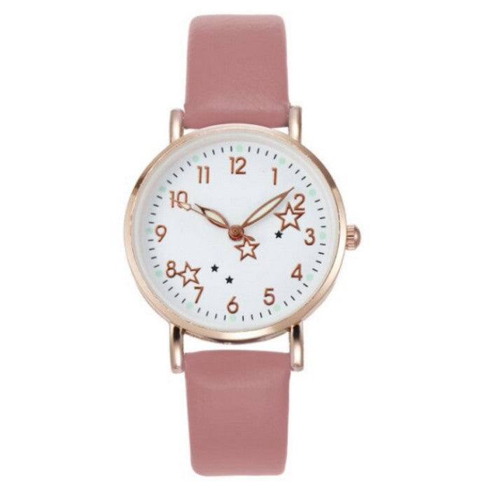 Analog Girl's Watch With 3 Stars Dial