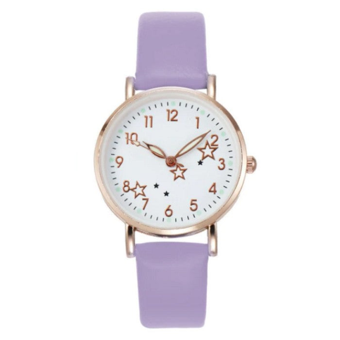 Analog Girl's Watch With 3 Stars Dial