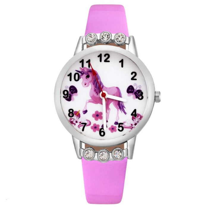 Analog Girl's Watch With Elegant Unicorn Dial