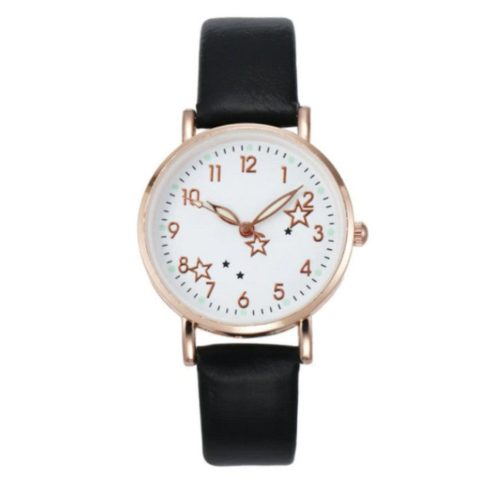 Analog Girl's Watch With 3 Stars Dial