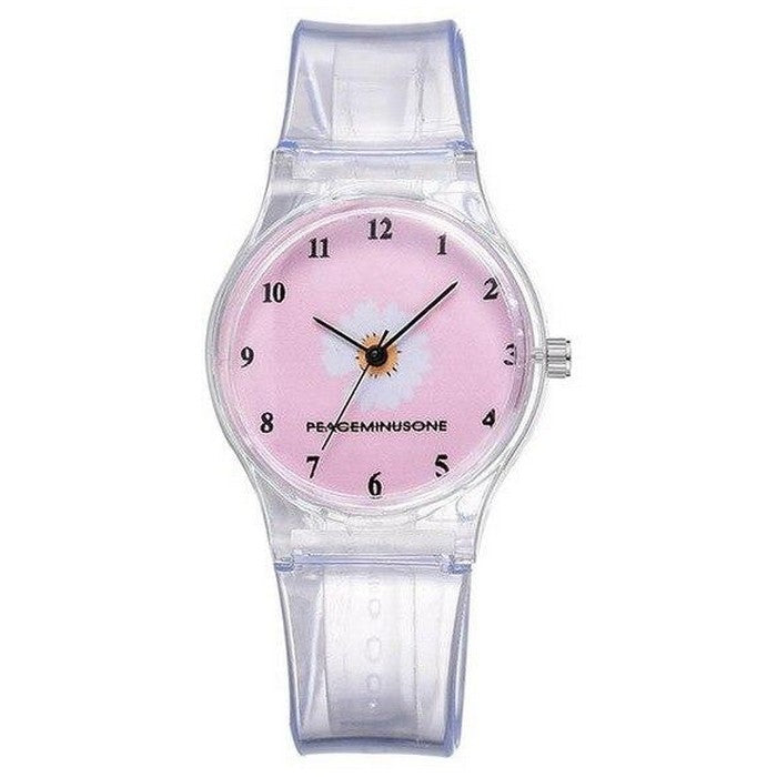 Analog Girl's Watch with Transparent Strap and Daisy Dial