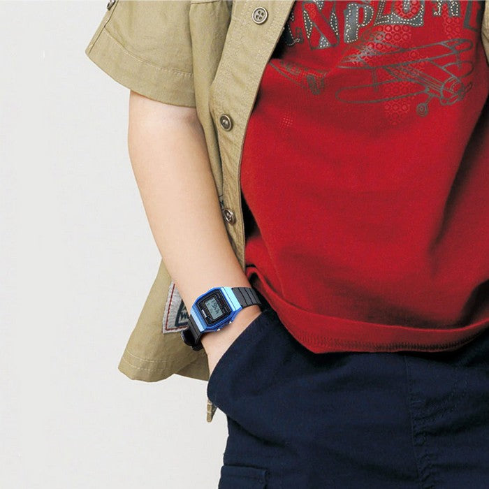 Digital Boy's Watch With Black Silicone Strap And Blue Case