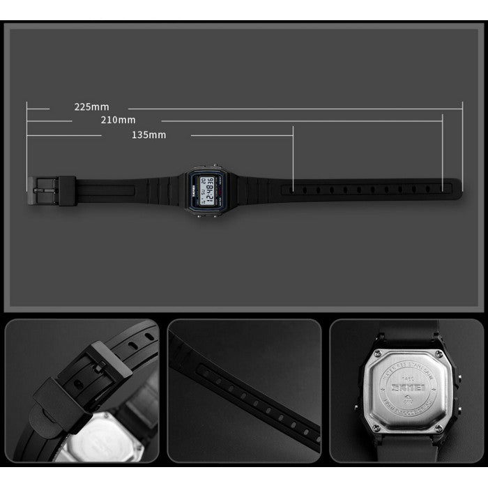 Digital Boy's Watch With Black Silicone Strap And Blue Case