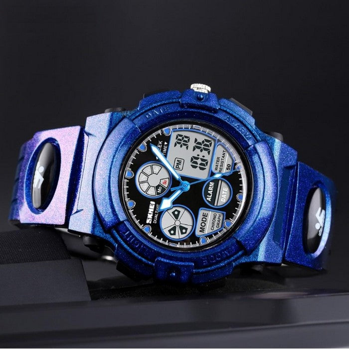 Blue Multifunction Sports Boy's Watch With Dual Time