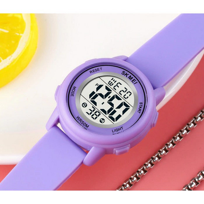 Girl's Digital Watch With Sky Blue Silicone Strap