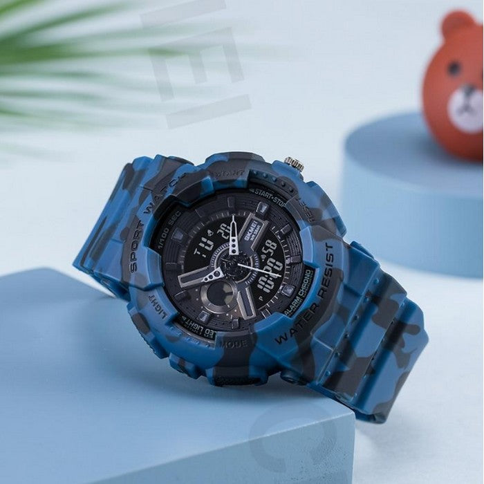 Boy's Dual Display Gray Camouflage Watch