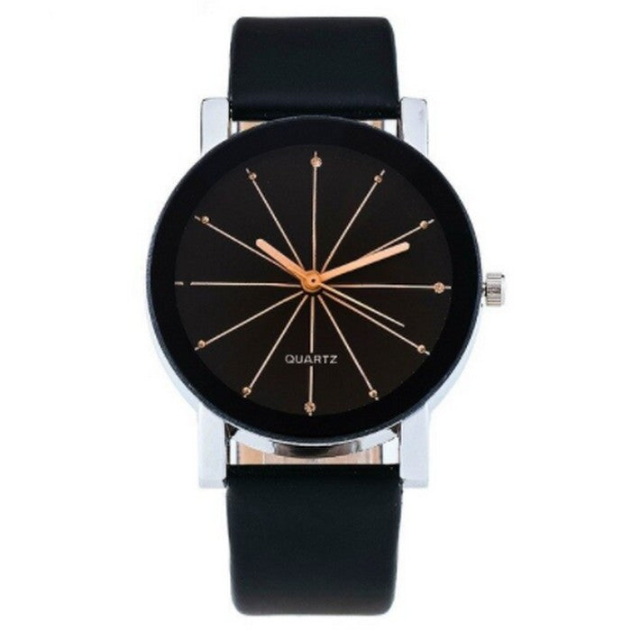 Analog Boy's Watch With Black Leather Strap And Star Dial