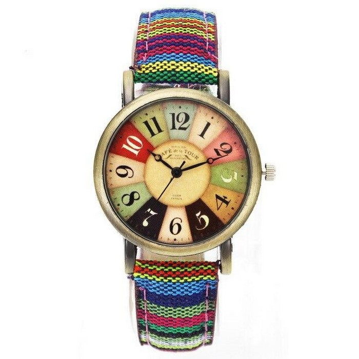 Analog Girl's Watch With Multicolored Wheel Dial