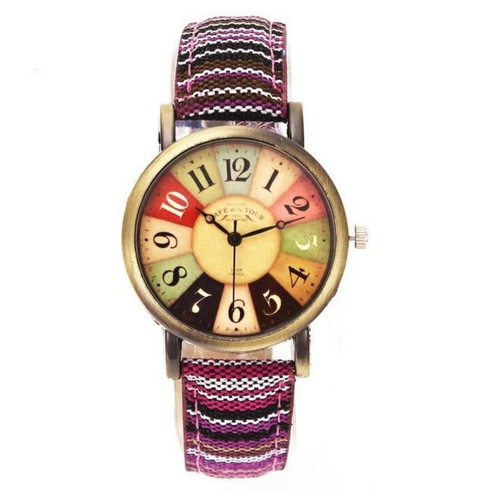 Analog Girl's Watch With Multicolored Wheel Dial