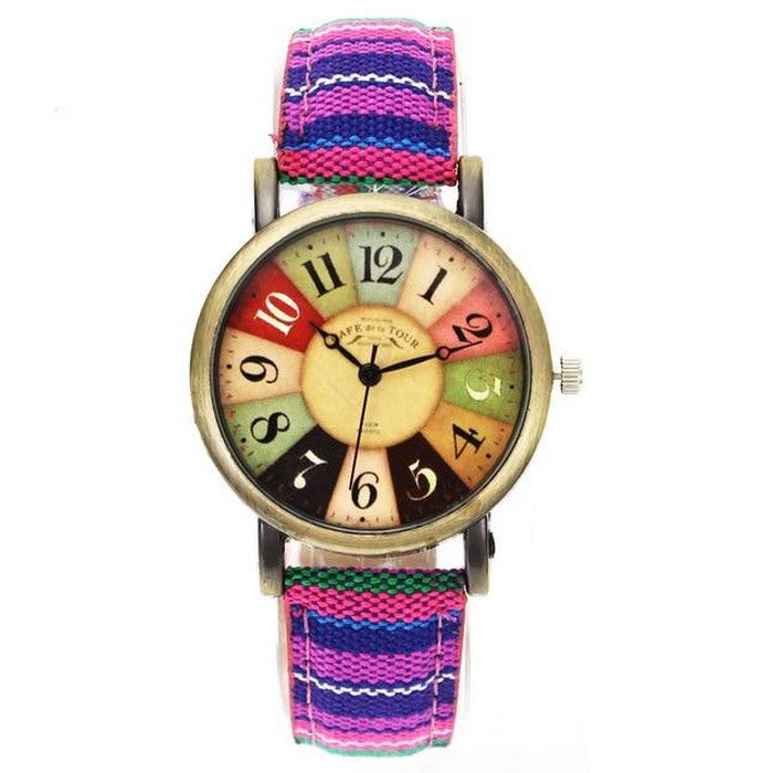 Analog Girl's Watch With Multicolored Wheel Dial