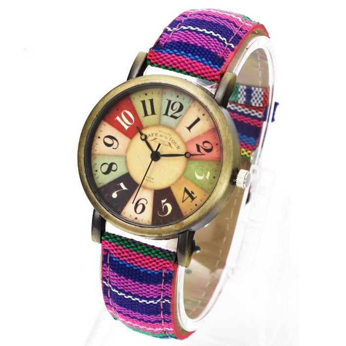 Analog Girl's Watch With Multicolored Wheel Dial