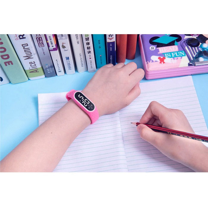 Digital Girl's Watch with Silicone Strap Hot Pink