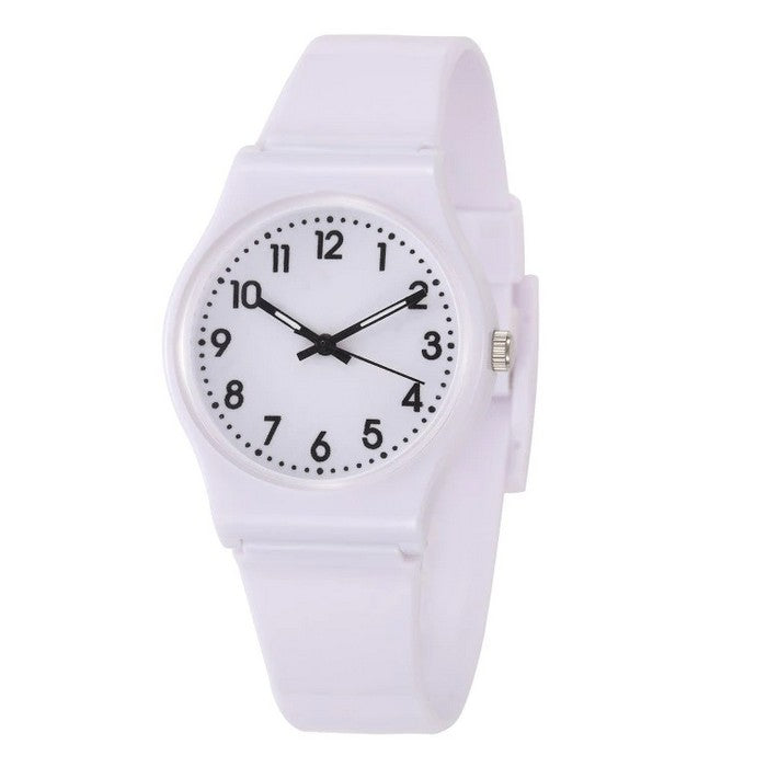 Analog Girl's Watch with Pink Silicone Strap and White Dial