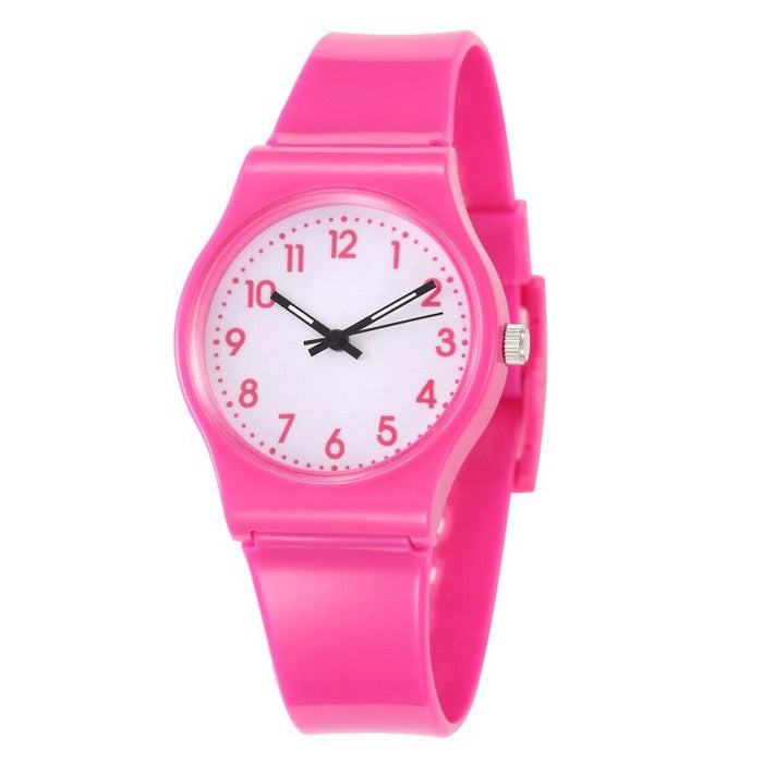 Analog Girl's Watch with Pink Silicone Strap and White Dial