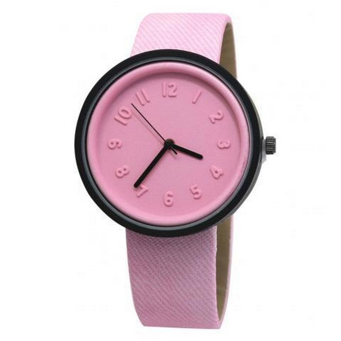 Analog Girl's Watch with Pink Leather Strap and Sugar Pink Dial