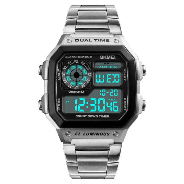 Digital Boy's Watch With Steel Strap And Black Dial