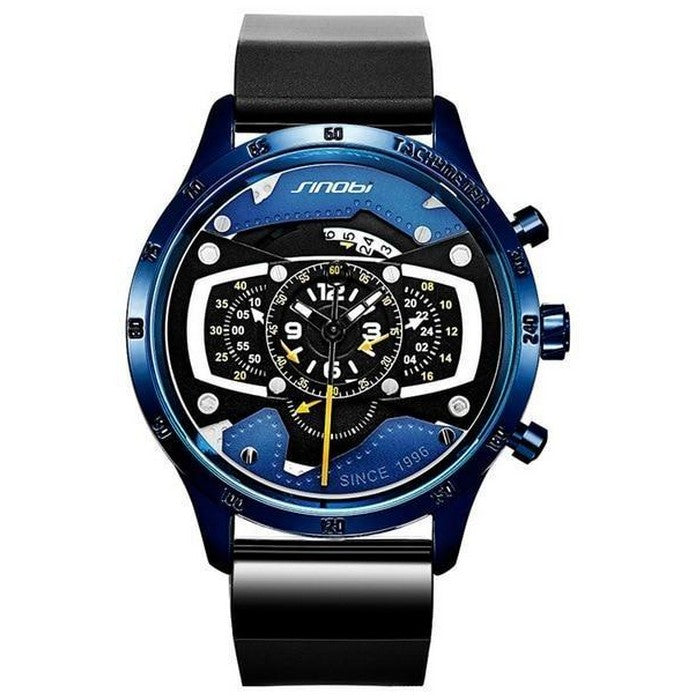 Analog Boy's Watch With Black Silicone Strap And Blue And Black Dial