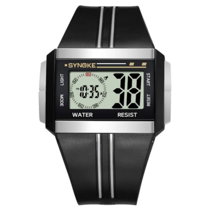 Digital Boy's Watch With Black And Gray Silicone Strap And Rectangular Dial