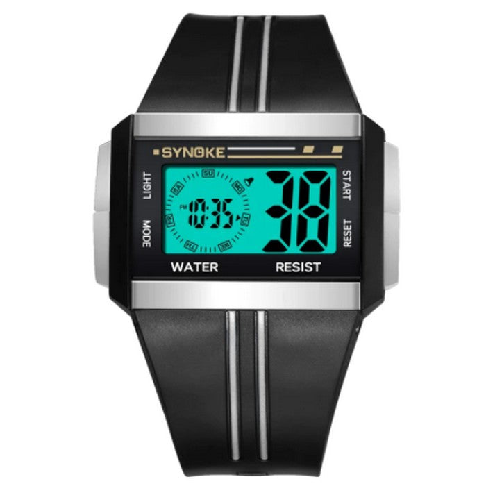 Digital Boy's Watch With Black And Gray Silicone Strap And Rectangular Dial