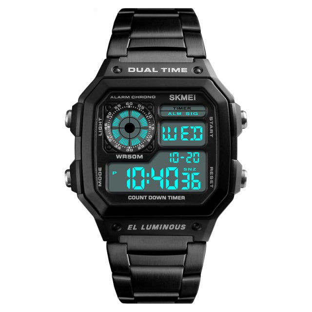 Digital Boy's Watch With Steel Strap And Black Dial