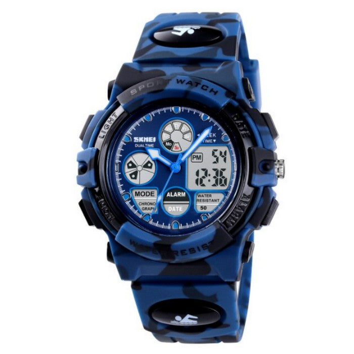 Blue Multifunction Sports Boy's Watch With Dual Time