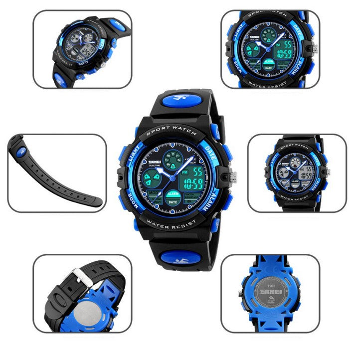 Blue Multifunction Sports Boy's Watch With Dual Time