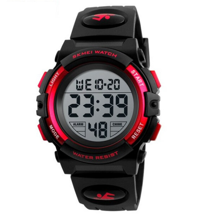 Digital Boy's Watch With Resin Silicone And Black And Red Dial