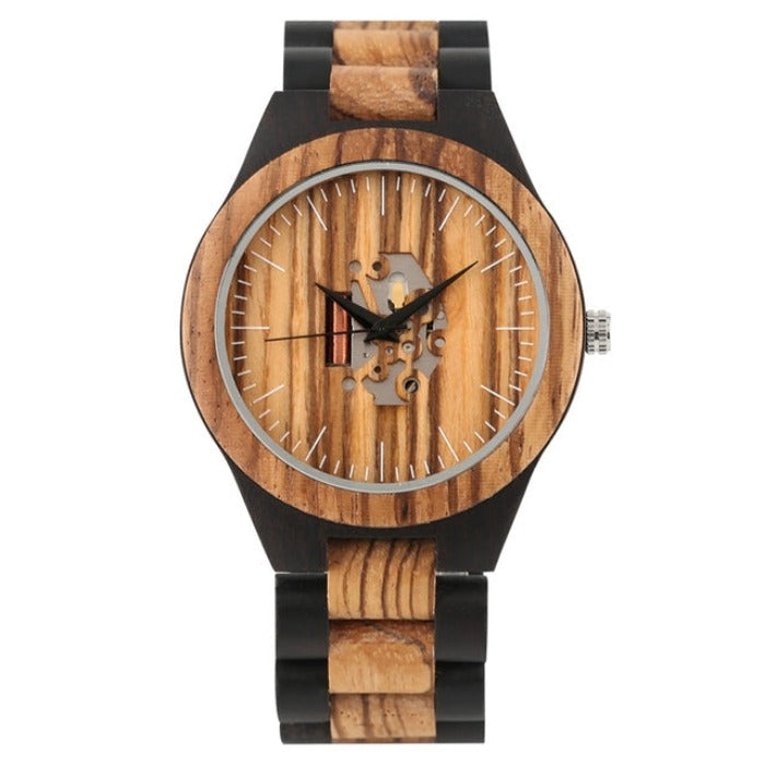 Analog Boy's Watch With Wooden Strap And Case