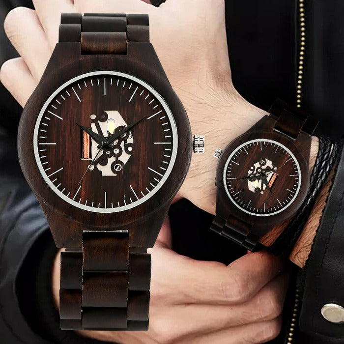 Analog Boy's Watch With Wooden Strap And Case