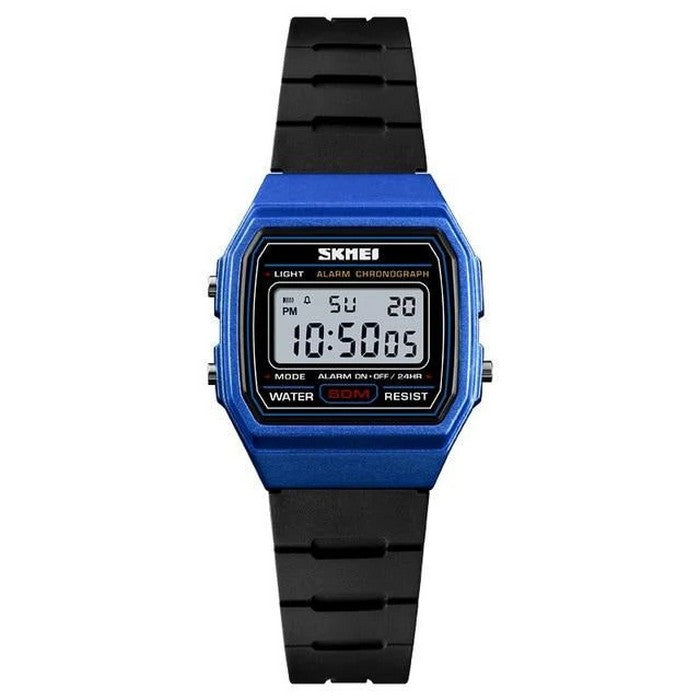 Digital Boy's Watch With Black Silicone Strap And Blue Case