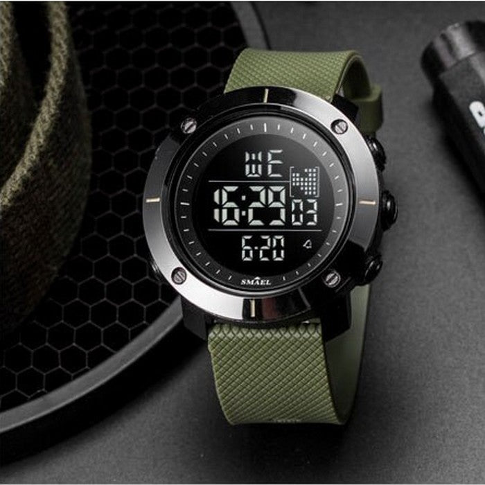 Digital Boy's Watch With Black Silicone Strap And Black Case