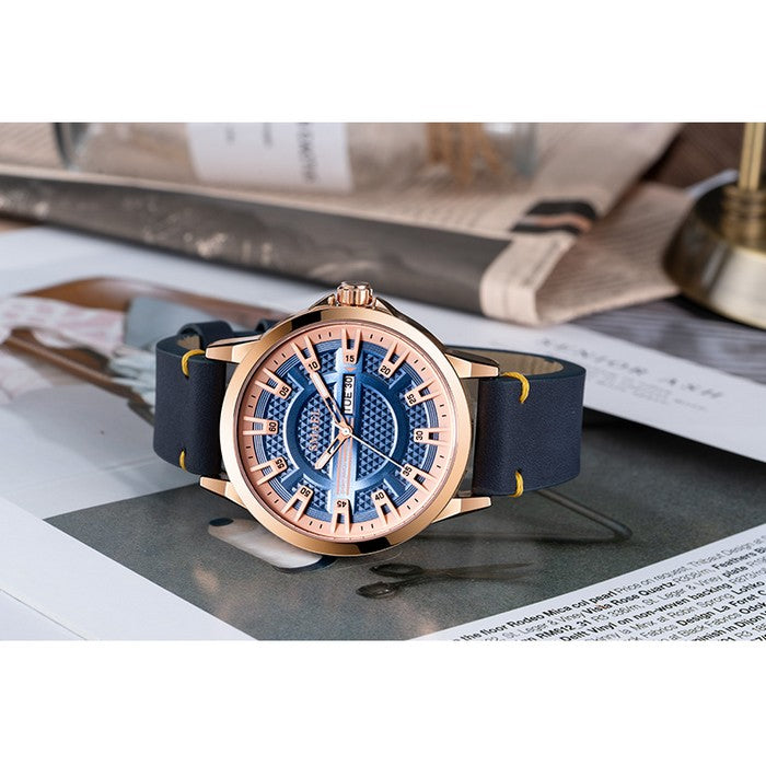 Analog Boy s Watch With Blue Leather Strap And Blue Dial