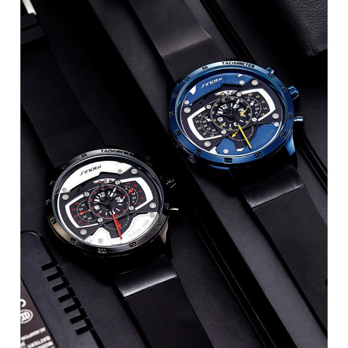 Analog Boy's Watch With Black Silicone Strap And Blue And Black Dial