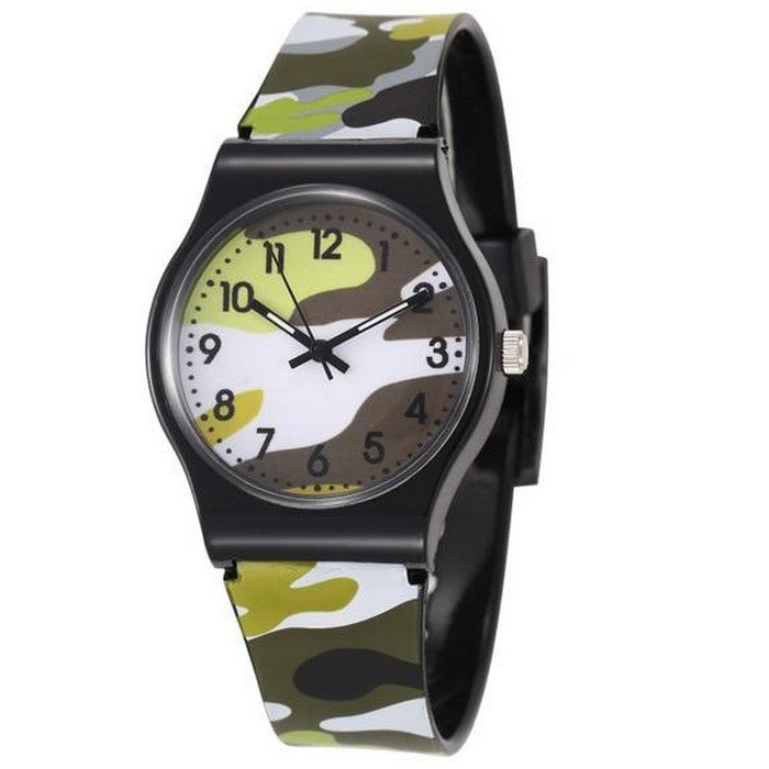 Analog Green Camouflage Boy's Watch With Silicone Strap