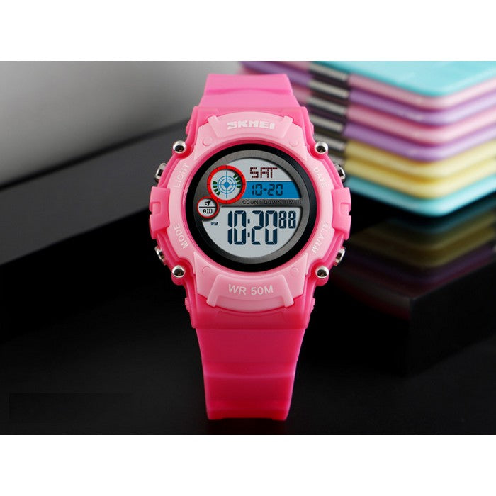 Digital Girl's Watch With Pink Silicone Strap