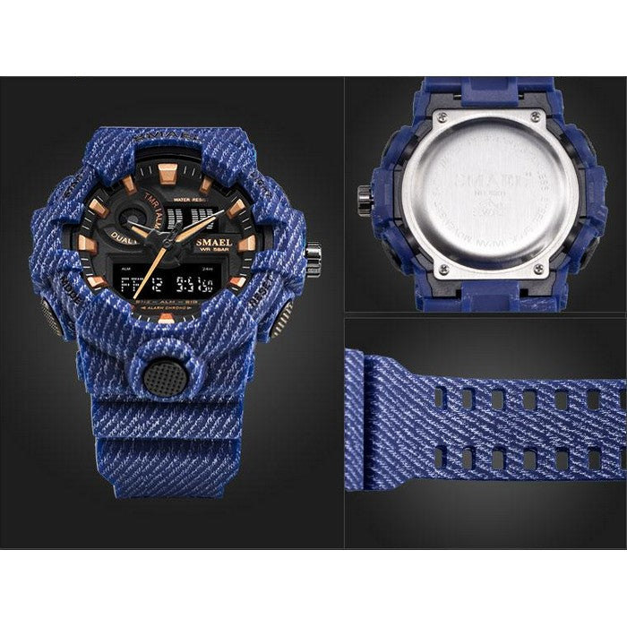 Boy's Dual Display Watch With Blue Jean Silicone Strap