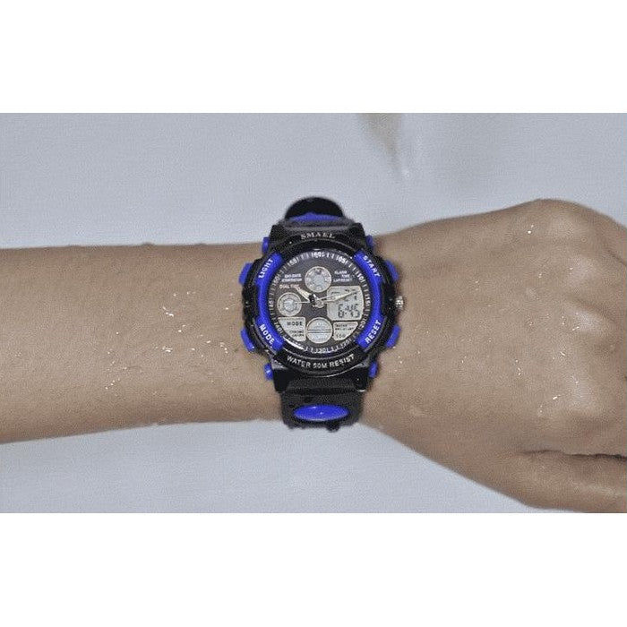 Boy's Dual Time Sport Waterproof Watch With Silicone Strap