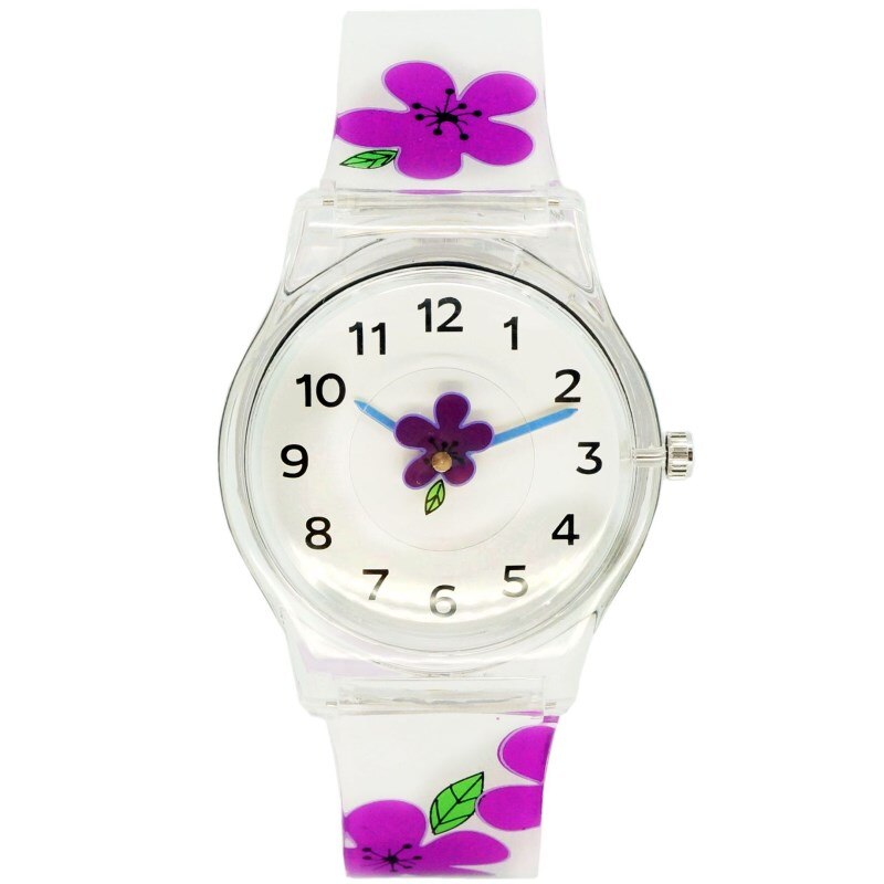 Analog Girl's Watch with Purple Hibiscus