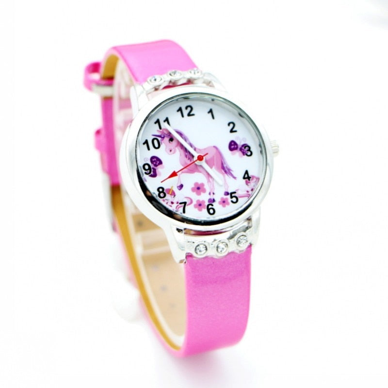 Analog Girl's Watch With Elegant Unicorn Dial