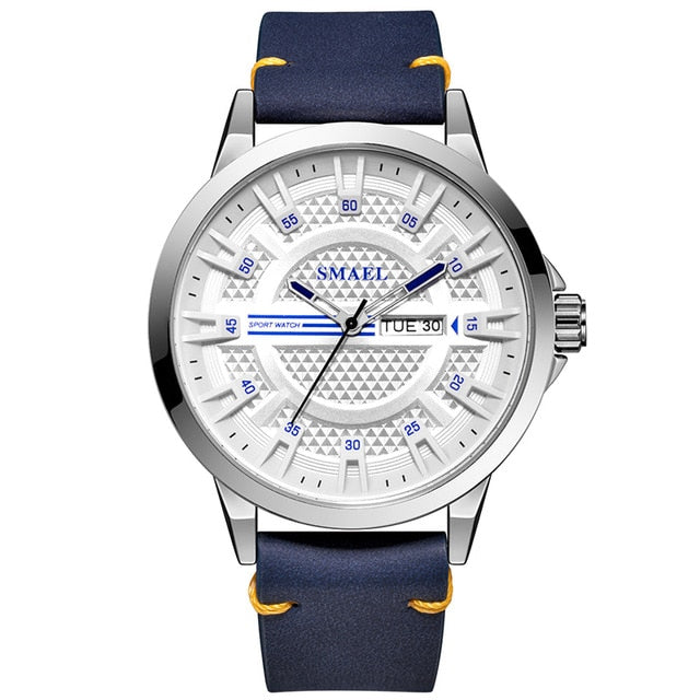 Analog Boy's Watch With Blue Leather Strap And White Dial