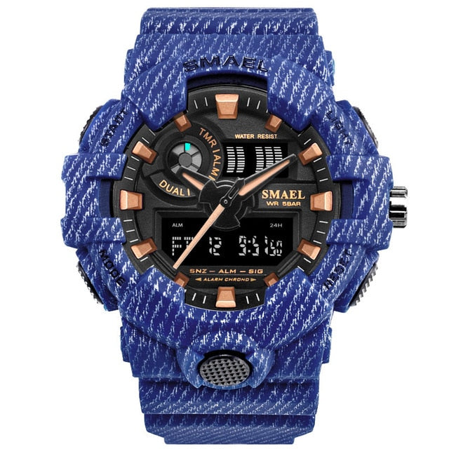 Boy's Dual Display Watch With Blue Jean Silicone Strap