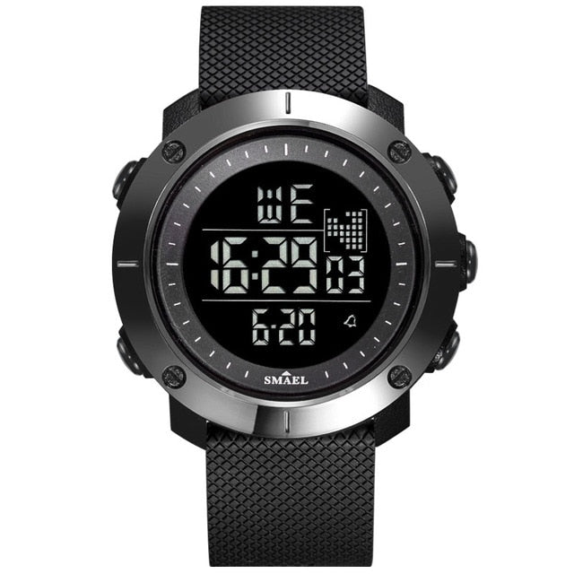 Digital Boy's Watch With Black Silicone Strap And Black Case