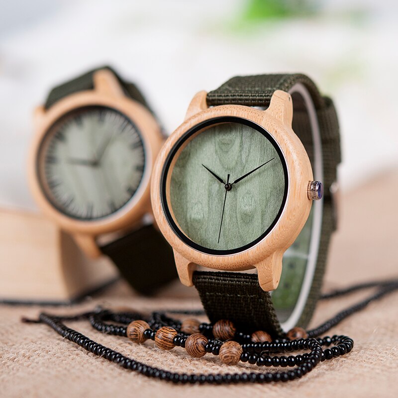 Analog Boy's Watch With Nylon Strap And Wooden Dial